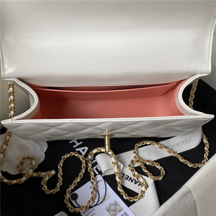 Chanel SMALL FLAP BAG Calfskin & Gold-Tone Metal AS2649 White A