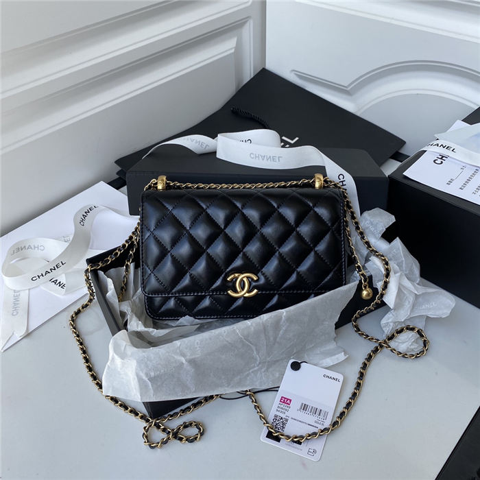 Chanel WALLET ON CHAIN Calfskin & Gold-Tone Metal AP2289 Black A