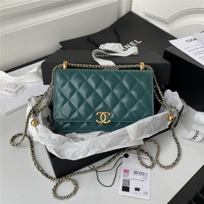 Chanel WALLET ON CHAIN Calfskin & Gold-Tone Metal AP2289 Green A