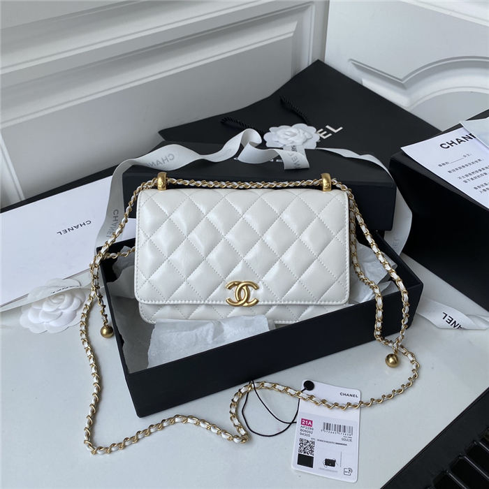 Chanel WALLET ON CHAIN Calfskin & Gold-Tone Metal AP2289 White A