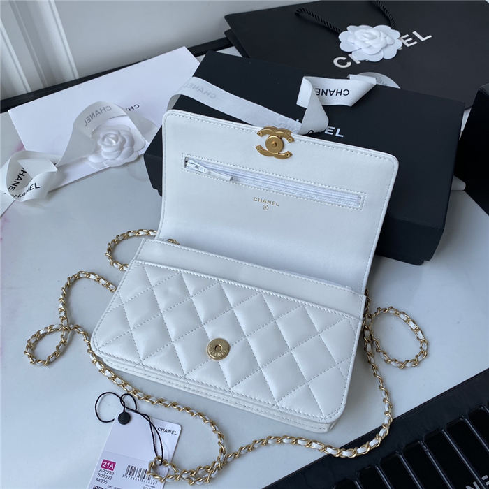 Chanel WALLET ON CHAIN Calfskin & Gold-Tone Metal AP2289 White A