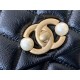 SMALL FLAP BAG Calfskin, Imitation Pearls & Gold-Tone Metal Black High