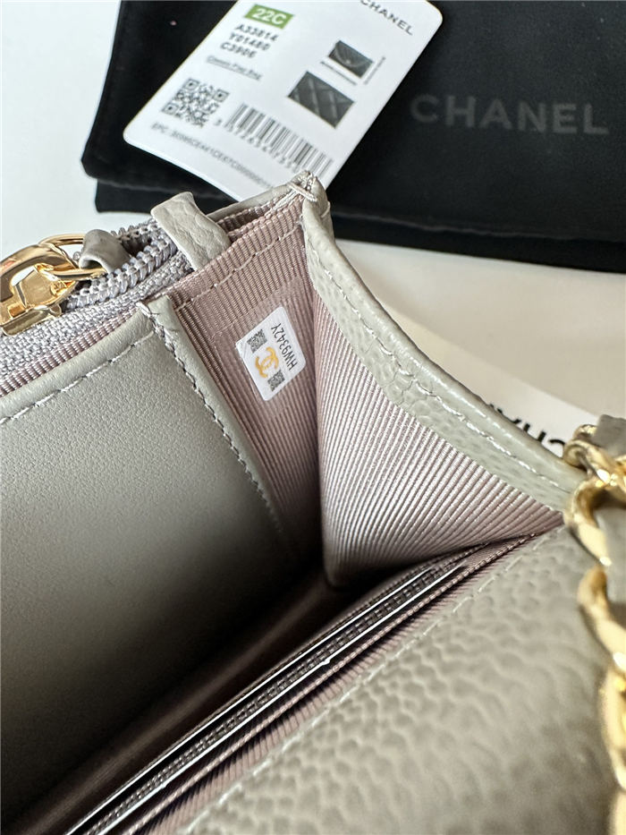 Classic Wallet on Chain A33814 Grained Calfskin Gold/Silver Metal Grey A