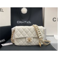 Chanel SMALL FLAP BAG Grained Calfskin & Gold-Tone Metal AS2528 White High