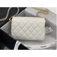 Chanel SMALL FLAP BAG Grained Calfskin & Gold-Tone Metal AS2528 White High