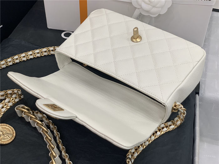 Chanel SMALL FLAP BAG Grained Calfskin & Gold-Tone Metal AS2528 White High