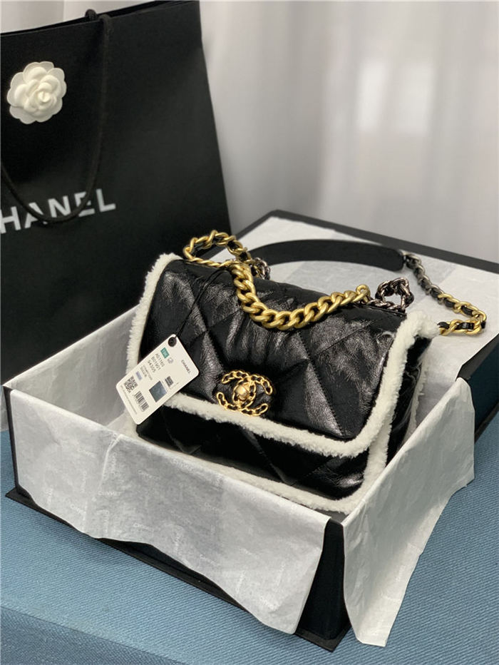 Chanel 19 Flap Bag Calfskin Gold-Tone, Silver-Tone & Ruthenium-Finish Metal Black High