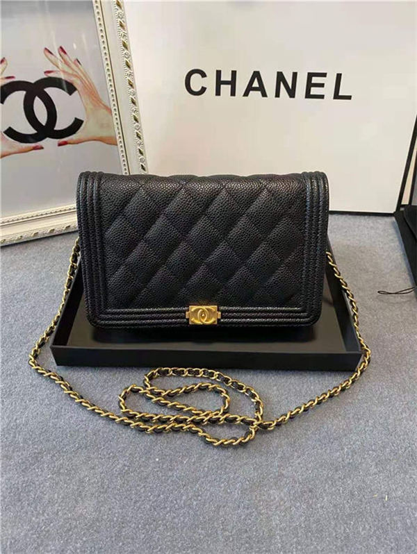 BOY Chanel WALLET ON CHAIN Grained Calfskin & Gold-Tone Metal Black High