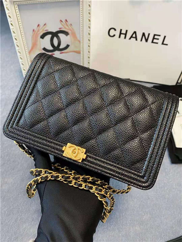 BOY Chanel WALLET ON CHAIN Grained Calfskin & Gold-Tone Metal Black High