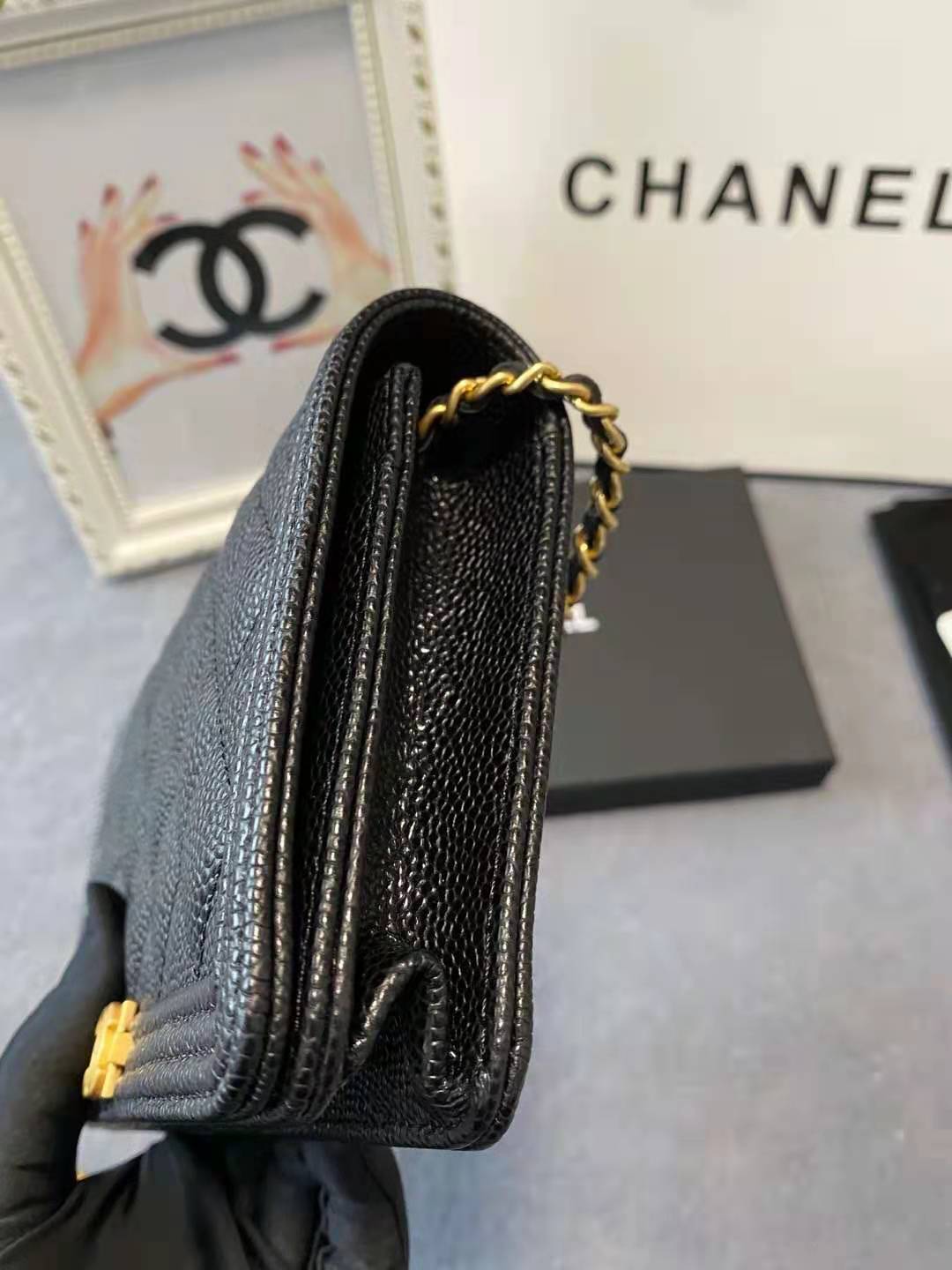 BOY Chanel WALLET ON CHAIN Grained Calfskin & Gold-Tone Metal Black High