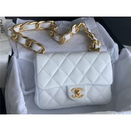 SMALL FLAP BAG AS3214 Lambskin & Gold-Tone Metal White A