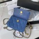 CLUTCH WITH CHAIN Denim & Gold-Tone Metal Dk-Blue AP1628 A