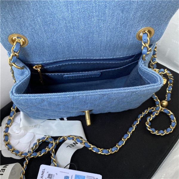 SUPER MINI FLAP BAG Denim & Gold-Tone Metal Blue AS1786 A