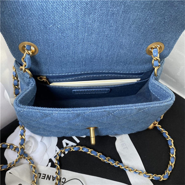 SUPER MINI FLAP BAG Denim & Gold-Tone Metal Dk-Blue AS1786 A