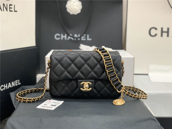 Chanel SMALL FLAP BAG Grained Calfskin & Gold-Tone Metal AS2528 Black High