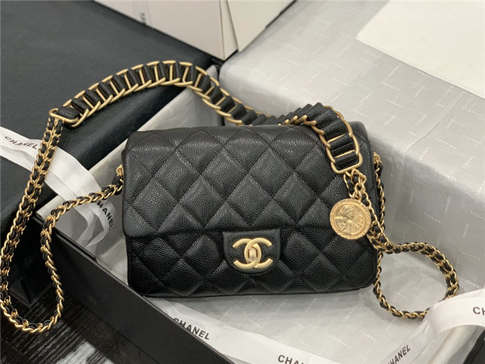 Chanel SMALL FLAP BAG Grained Calfskin & Gold-Tone Metal AS2528 Black High