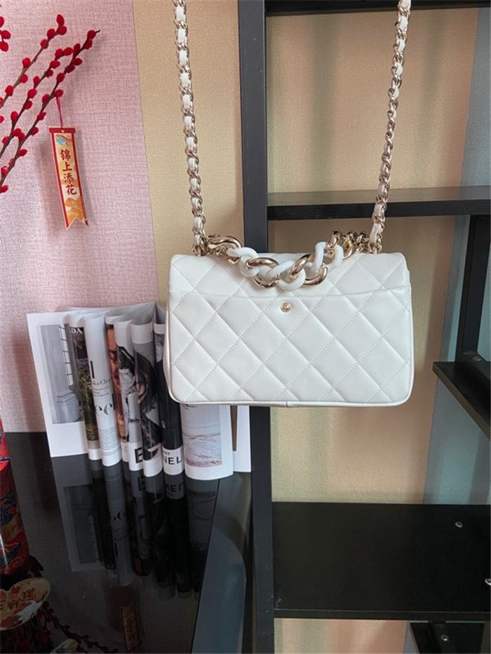 Chanel FLAP BAG AS1354 Lambskin & Gold-Tone Metal White High