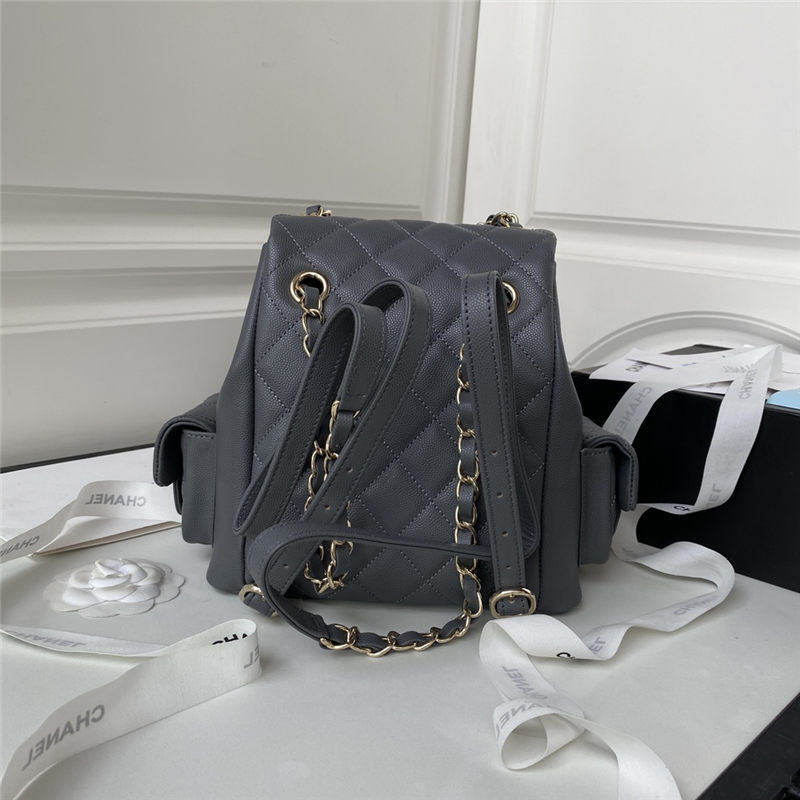 Chanel BACKPACK AS4398 Grained Shiny Calfskin & Gold-Tone Metal Grey A