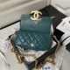 Chanel FLAP PHONE HOLDER WITH CHAIN Shiny Lambskin & Gold-Tone Metal AP3207 Olive A