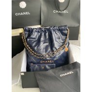 Chanel 22 LARGE HANDBAG Shiny Calfskin & Gold-Tone Metal AS3262 Navy High