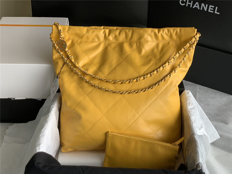 Chanel 22 LARGE HANDBAG Shiny Calfskin & Gold-Tone Metal AS3262 Yellow High