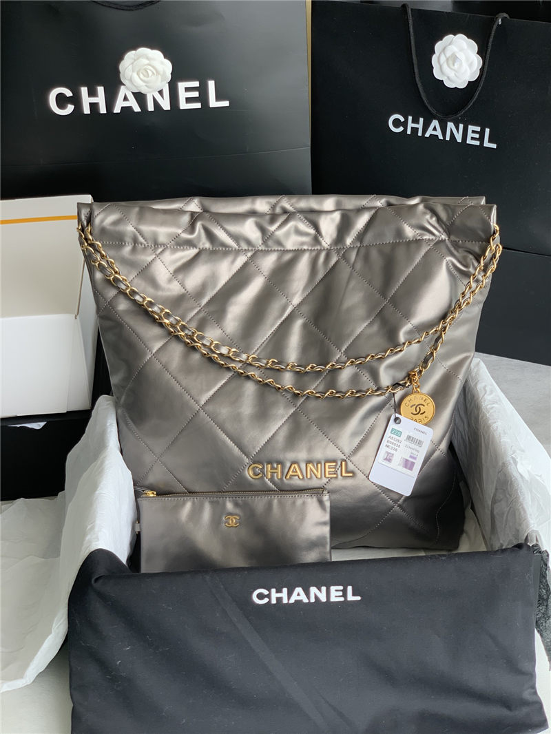 Chanel 22 LARGE HANDBAG Shiny Calfskin & Gold-Tone Metal AS3262 Ruthenium High