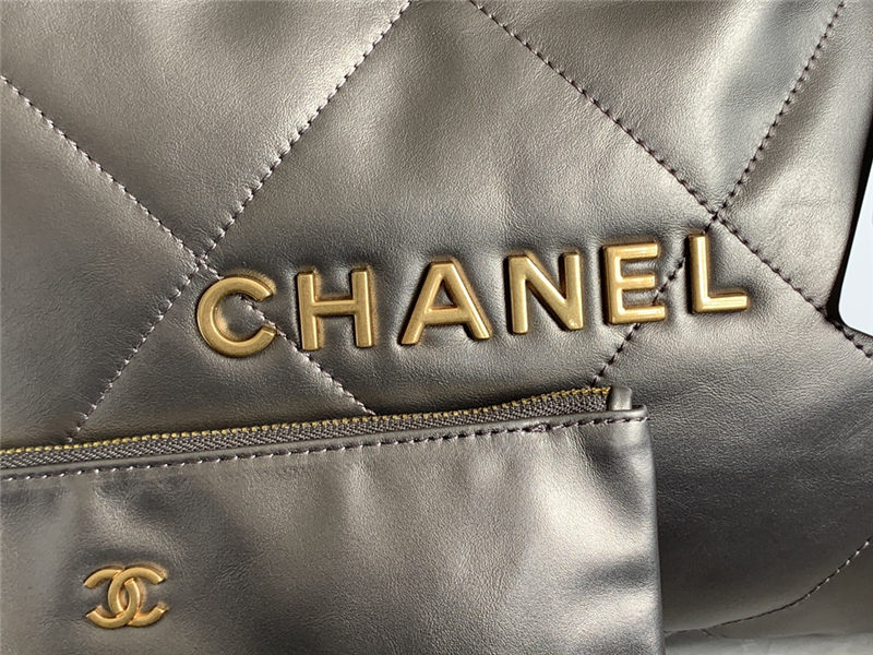 Chanel 22 LARGE HANDBAG Shiny Calfskin & Gold-Tone Metal AS3262 Ruthenium High