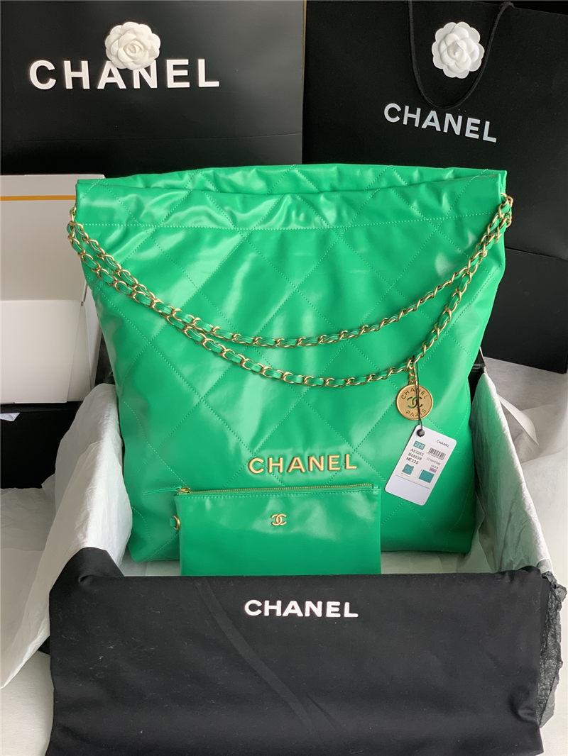 Chanel 22 LARGE HANDBAG Shiny Calfskin & Gold-Tone Metal AS3262 Green High