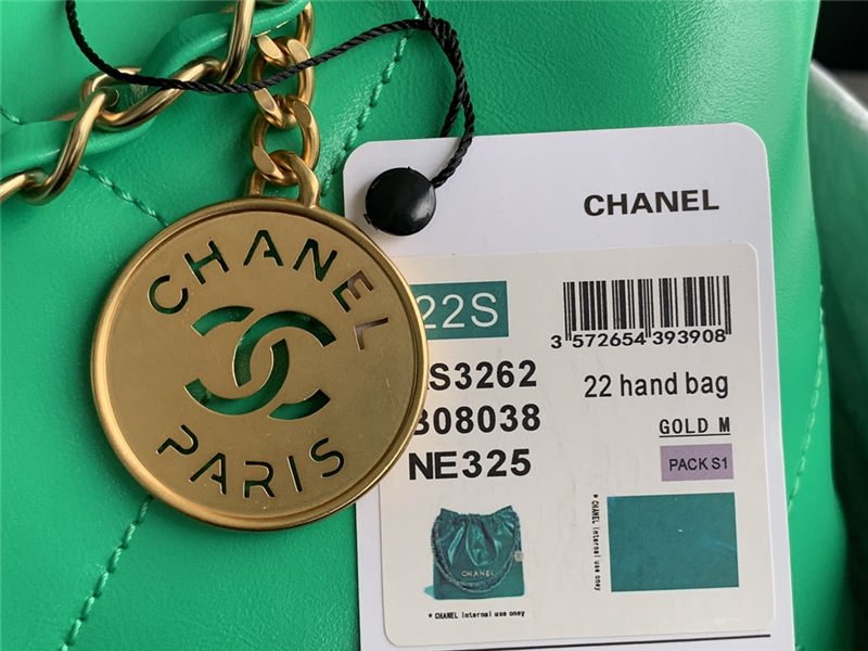 Chanel 22 LARGE HANDBAG Shiny Calfskin & Gold-Tone Metal AS3262 Green High