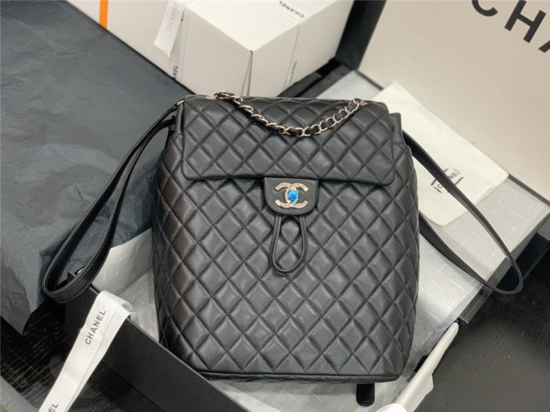 Chanel Large Backpack Lambskin 91122 Silver-Metal Black High