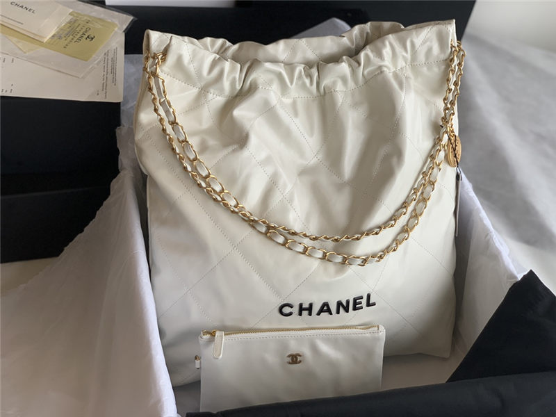 Chanel 22 LARGE HANDBAG Shiny Calfskin & Gold-Tone Metal AS3262 White High