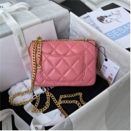 Chanel MINI FLAP BAG with Enamel buckle Lambskin & Gold-Tone Metal Pink A