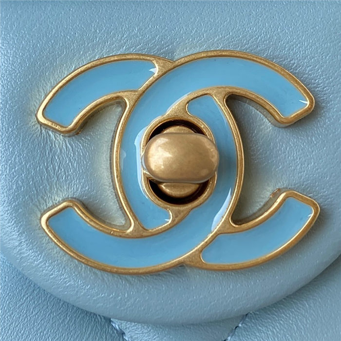 Chanel MINI FLAP BAG with Enamel buckle Lambskin & Gold-Tone Metal Blue A