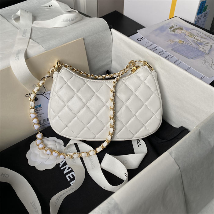 Chanel HOBO BAG AS3786 Lambskin & Gold Metal White A