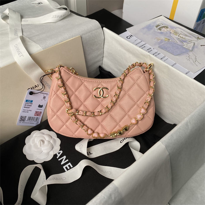 Chanel HOBO BAG AS3786 Lambskin & Gold Metal Pink A