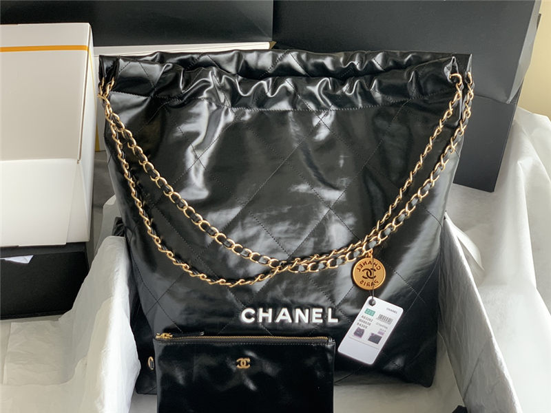 Chanel 22 LARGE HANDBAG Shiny Calfskin & Gold-Tone Metal AS3262 Black High