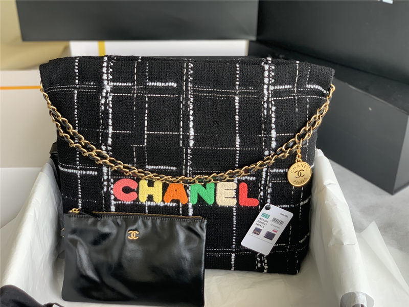 Chanel 22 MEDIUM HANDBAG Tweed & Gold-Tone Metal AS3261 High