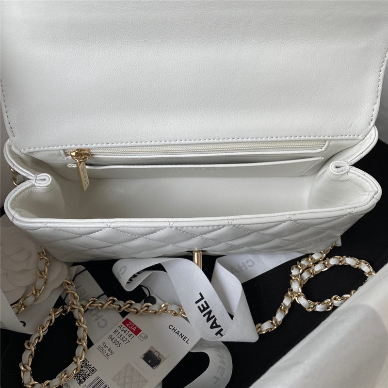 Chanel SMALL FLAP BAG With Top Diamond Handle Lambskin & Gold-Tone Metal AS4141 White A