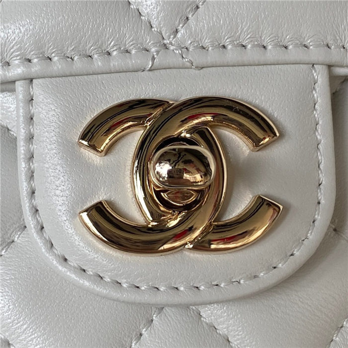 Chanel SMALL FLAP BAG With Top Diamond Handle Lambskin & Gold-Tone Metal AS4141 White A