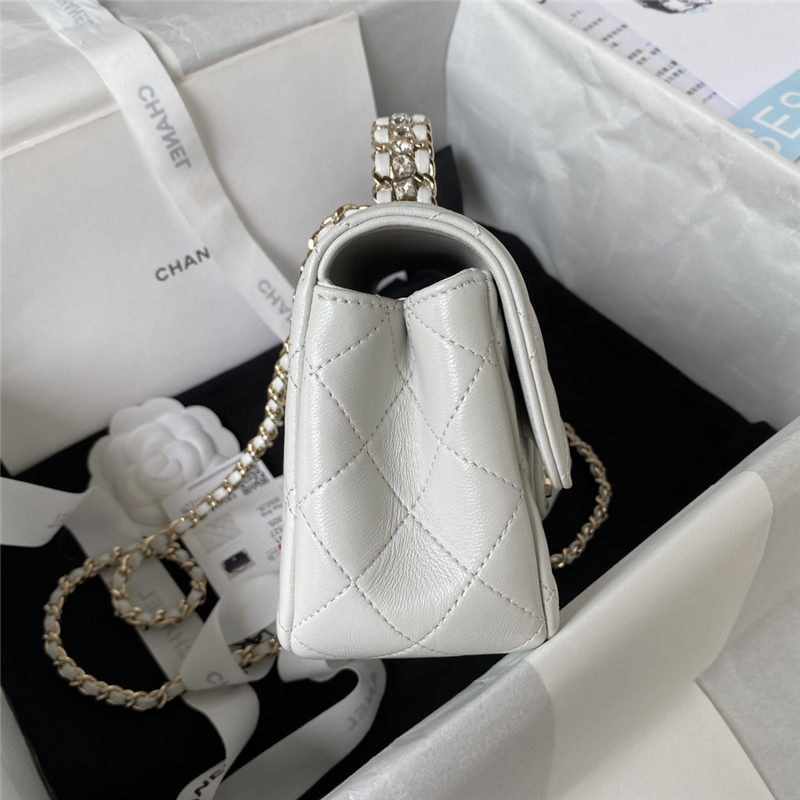 Chanel SMALL FLAP BAG With Top Diamond Handle Lambskin & Gold-Tone Metal AS4141 White A