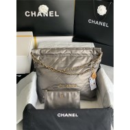 Chanel 22 MEDIUM HANDBAG Shiny Calfskin & Gold-Tone Metal AS3261 Ruthenium High