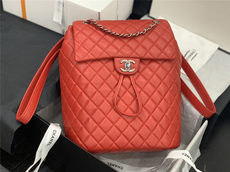 Chanel Large Backpack Lambskin 91122 Silver-Metal Red High