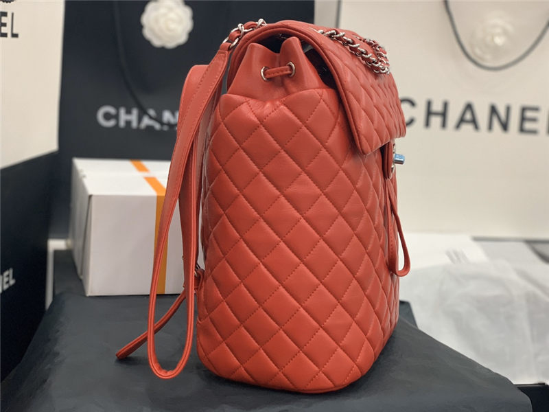 Chanel Large Backpack Lambskin 91122 Silver-Metal Red High