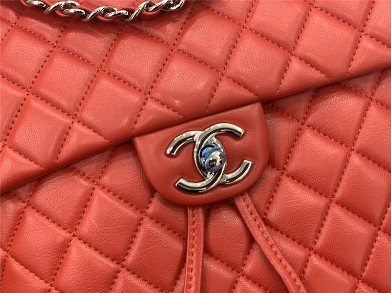 Chanel Large Backpack Lambskin 91122 Silver-Metal Red High