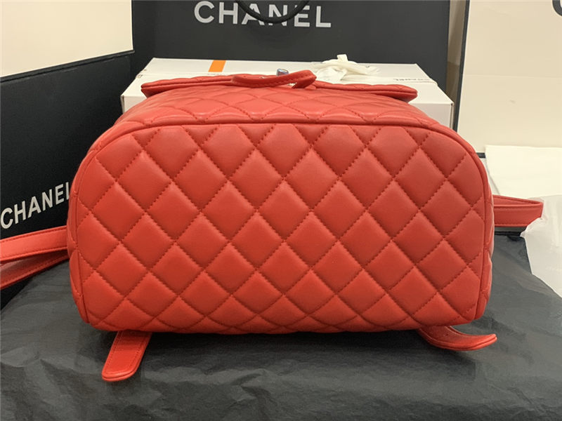 Chanel Large Backpack Lambskin 91122 Silver-Metal Red High