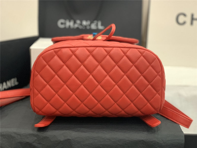 Chanel Large Backpack Lambskin 91122 Gold-Metal Red High