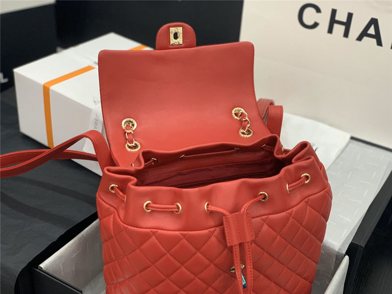 Chanel Large Backpack Lambskin 91122 Gold-Metal Red High