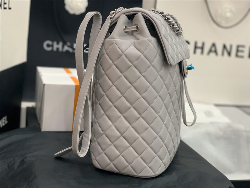 Chanel Large Backpack Lambskin 91122 Silver-Metal Grey High