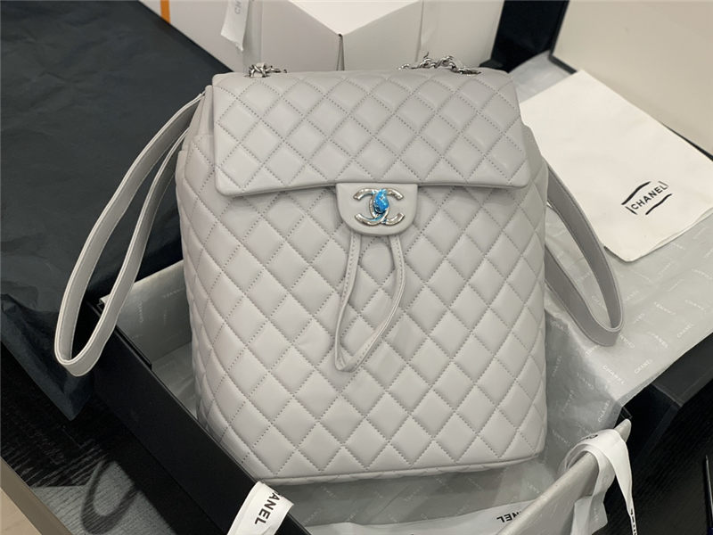 Chanel Large Backpack Lambskin 91122 Silver-Metal Grey High