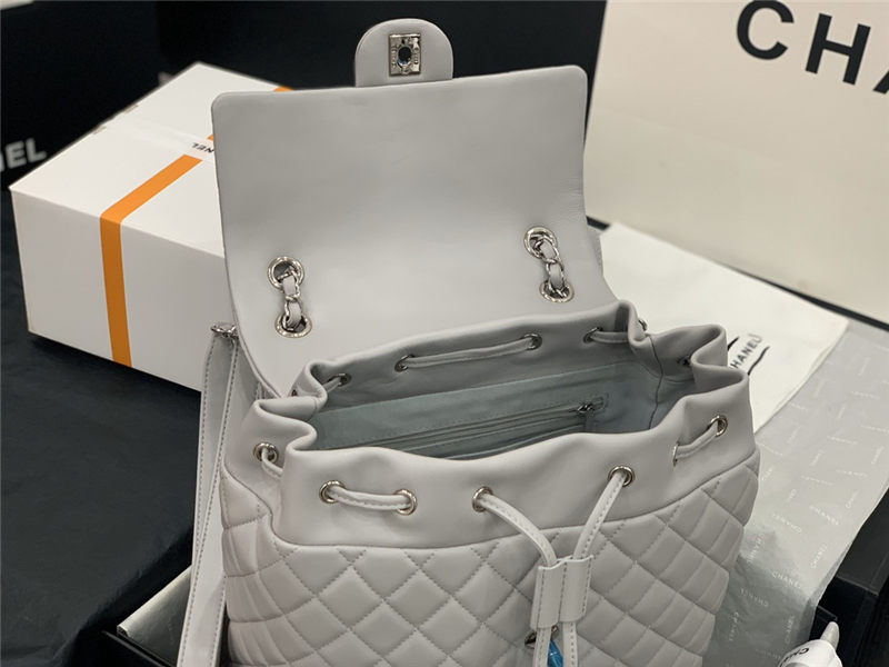 Chanel Large Backpack Lambskin 91122 Silver-Metal Grey High